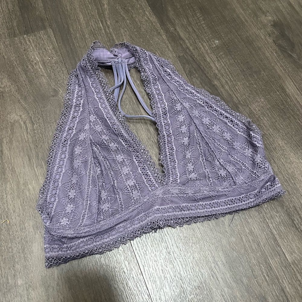 French Affair Purple Lace Trim Top